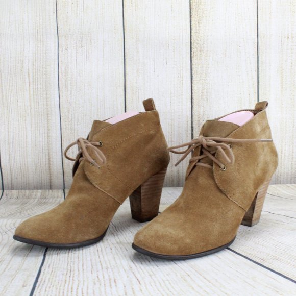 Lucky Brand Brown Suede Lace-up Heeled Ankle Boots Size 9 M - Picture 2 of 9